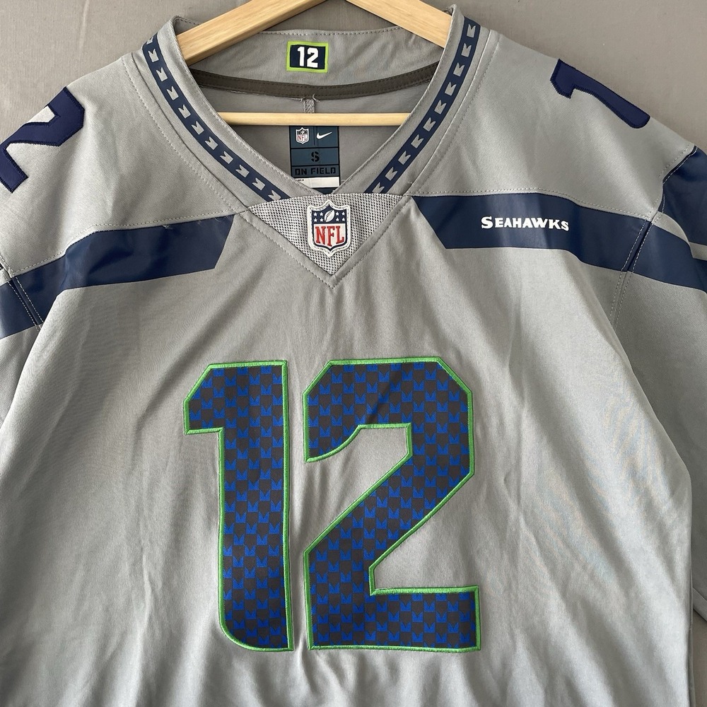 Nike On Field Grey Seattle Seahawks #12 Fan Jersey Mens Small Embroidered (READ!